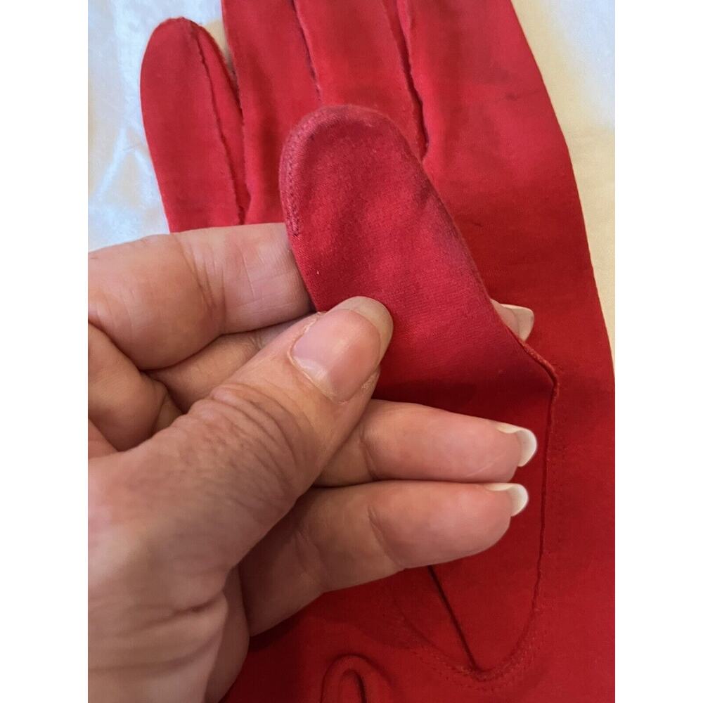 ARIS RED Suede GLOVES Washable Size 7 Made In Germany Vintage Scalloped Cuff - Picture 7 of 7